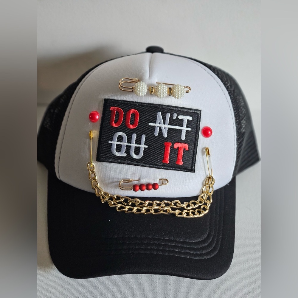 Custom made Don’t Quit Black and White Cap with Red Accents